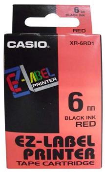 páska CASIO XR-6WE1 Black On Red Tape EZ Label Printer (6mm)